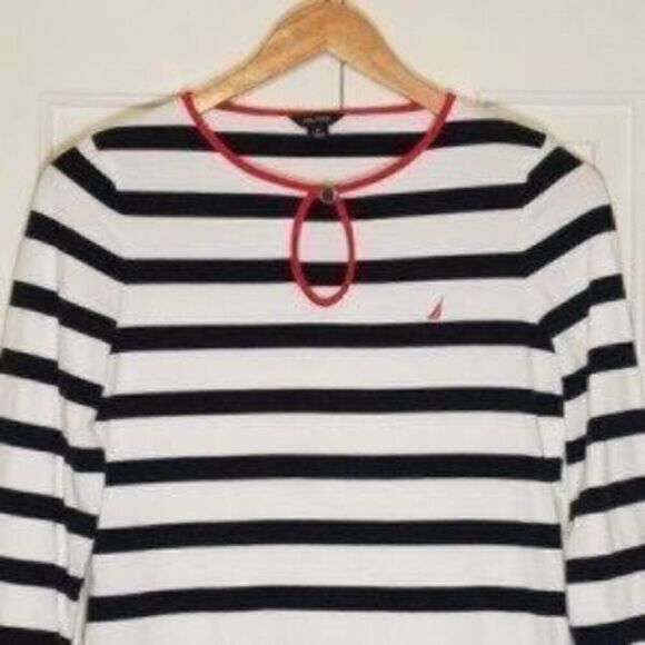 Nautica Preppy Keyhole Striped Printed Shirt - Picture 2 of 5